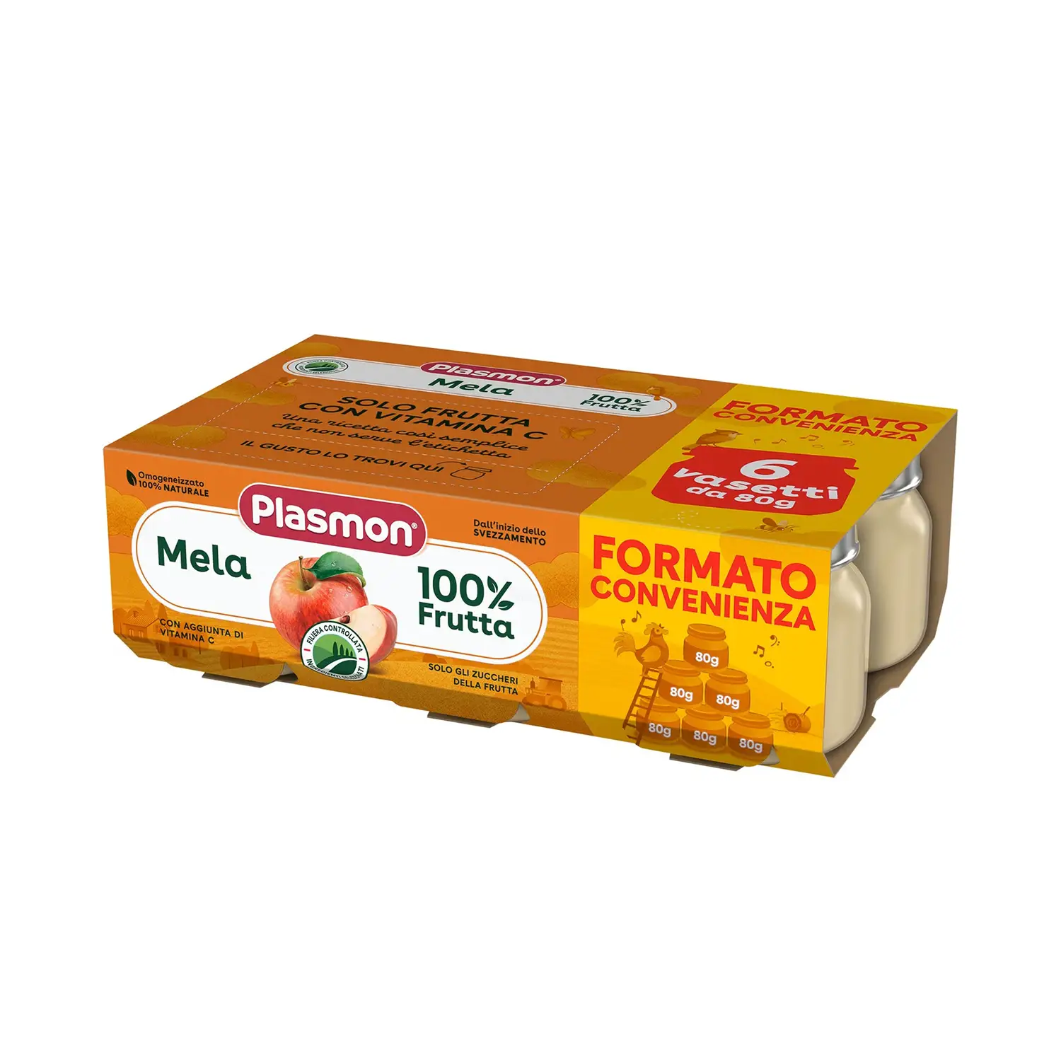 Plasmon Omogeneizzato Frutta - Mela, 80g x 6 - per Bambini - omogeneizzati