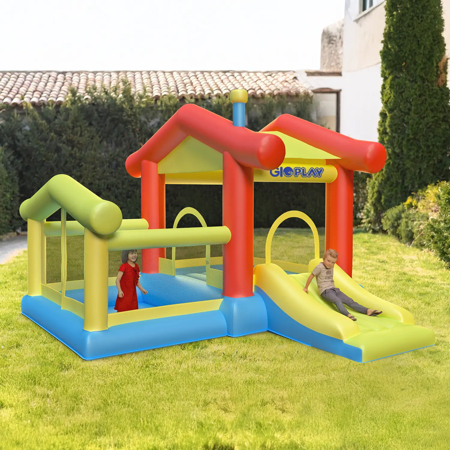 Gioco Gonfiabile per Bambini, Grande Casa con Scivolo e Piscina - playground gonfiabili