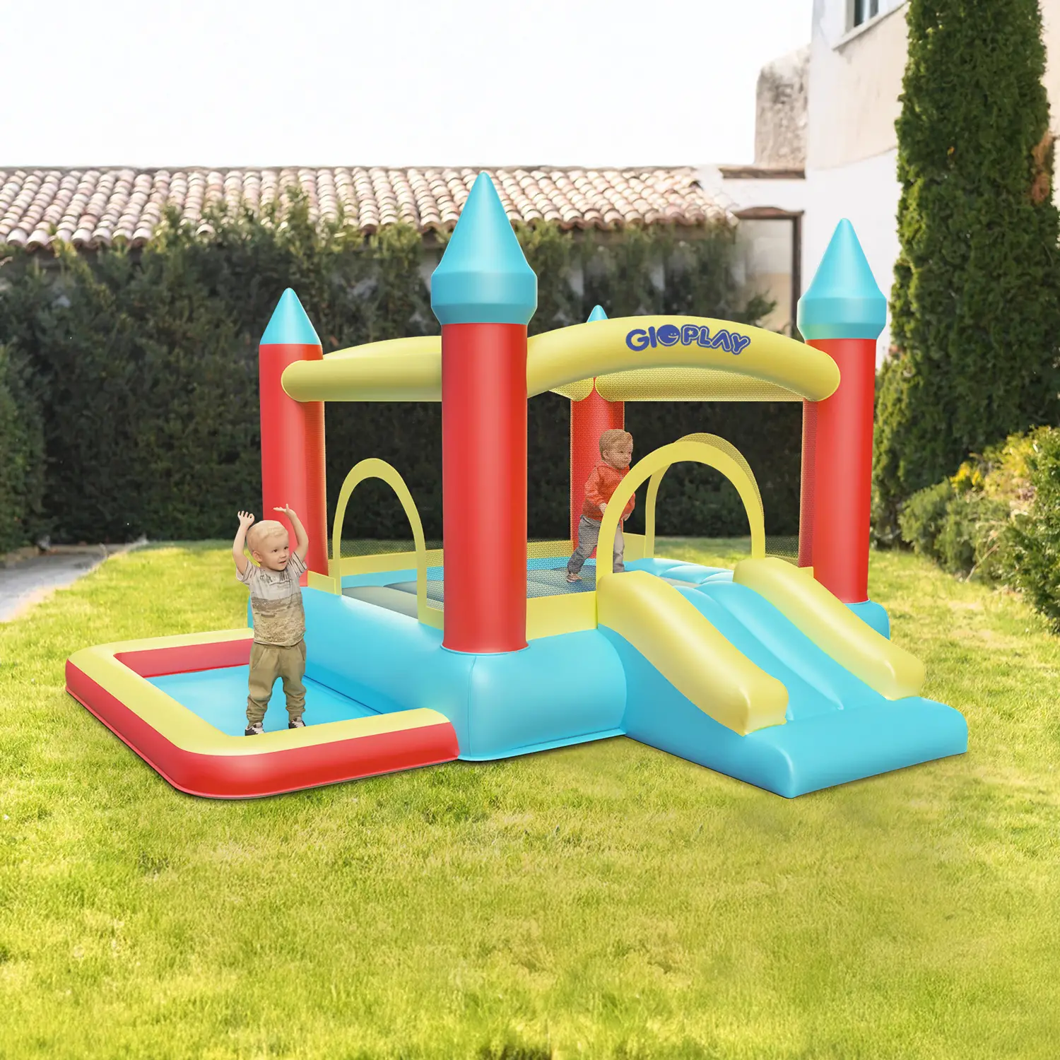 Gioco Gonfiabile per Bambini, Grande Castello con Scivolo e Piscina - playground gonfiabili