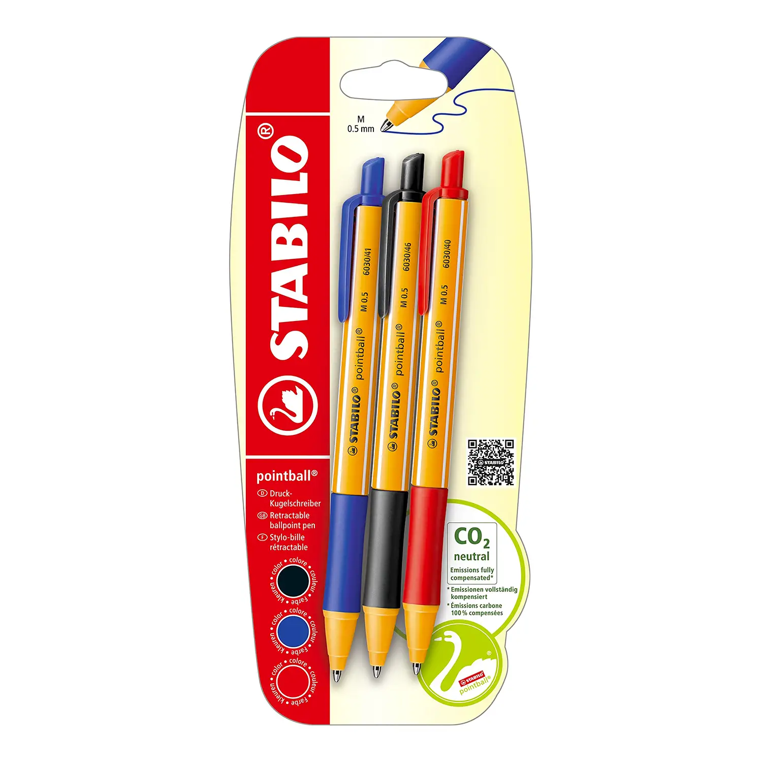 Penne Stabilo Pointball Nero/Blu/Rosso 3Pz - penne pennarelli ufficio