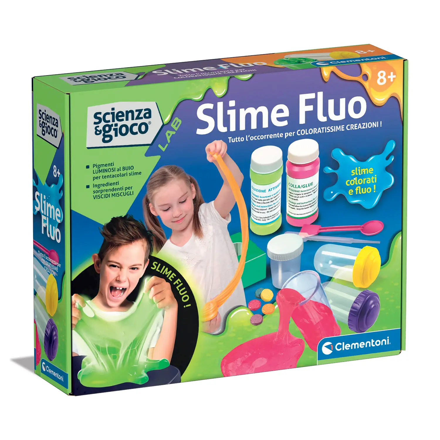 Clementoni Scienza e Gioco Lab Slime Fluo, Kit Slime Fluorescenti 8+ - giochi scientifici