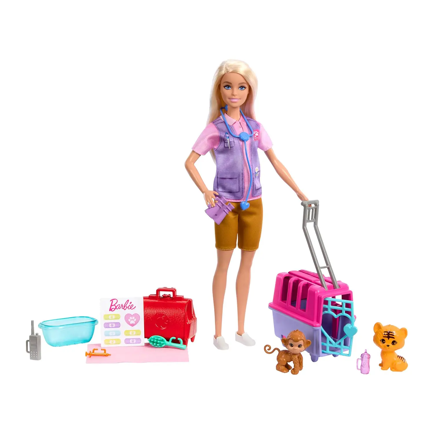Barbie Carriere Salvataggio Animali, Bambola Bionda con Scimmietta e Tigre - collezionabili bambina