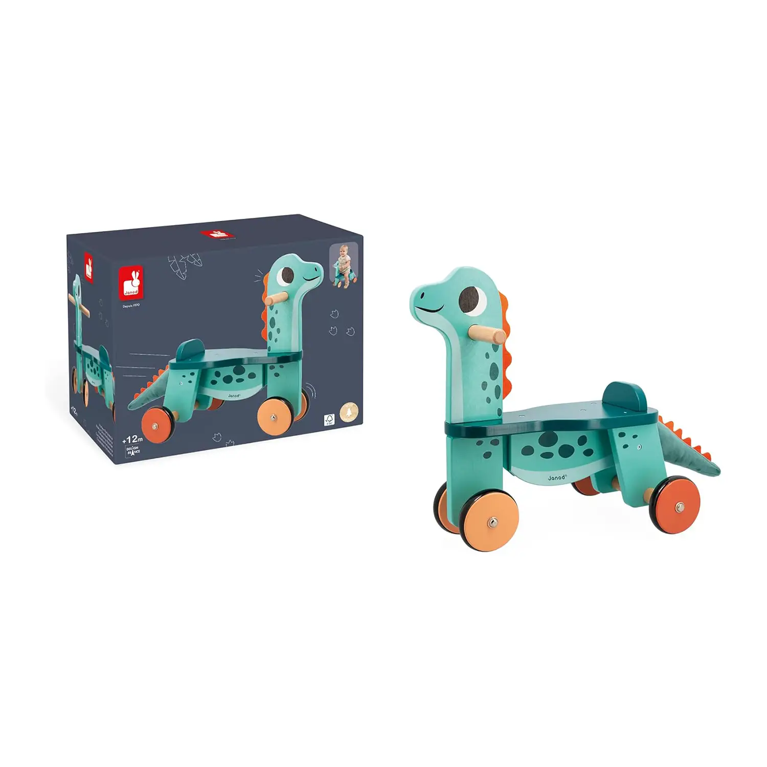 Janod Portosauro Cavalcabile Dinosauro in Legno per Bambini - Primi movimenti