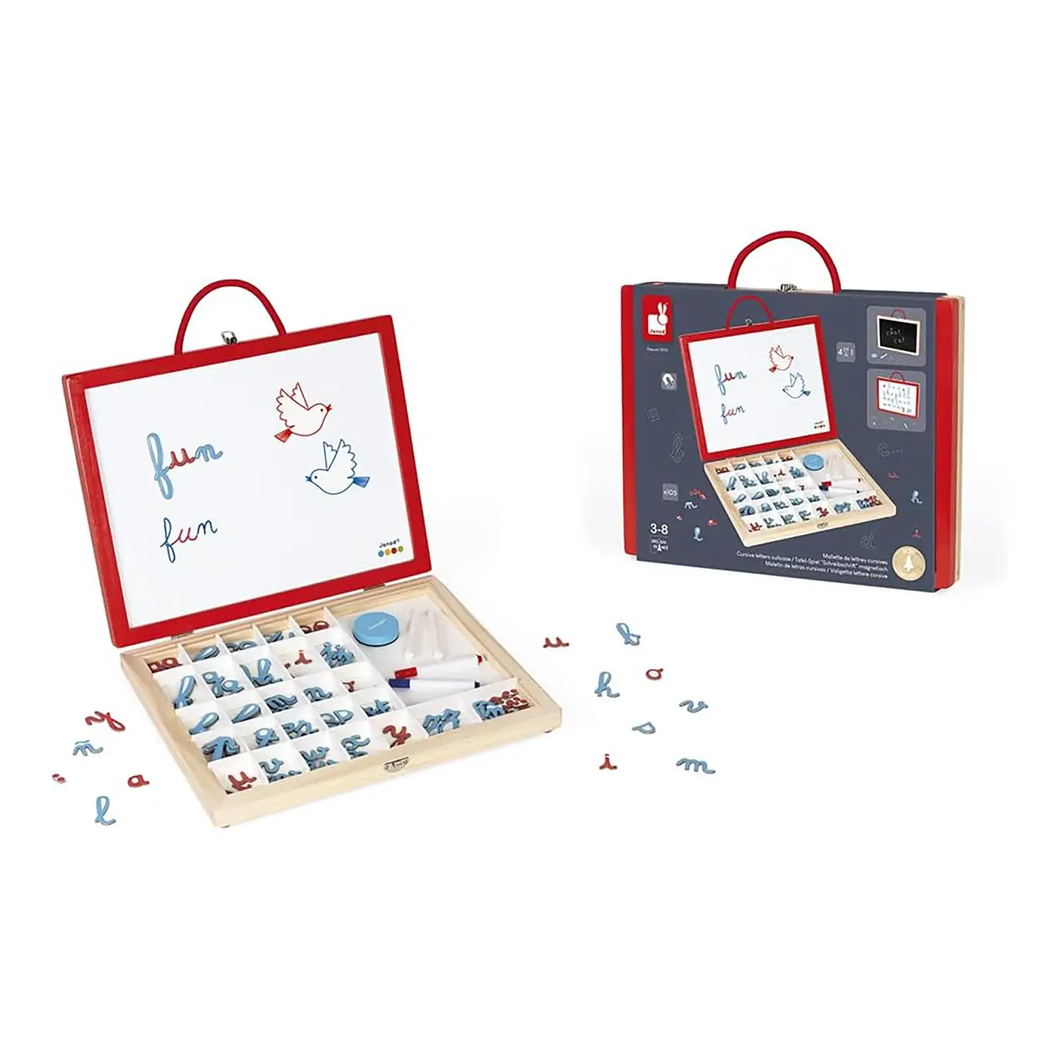 Janod - Essentiel - Lettere Corsive 4 in 1 Legno - Associazioni e tombole