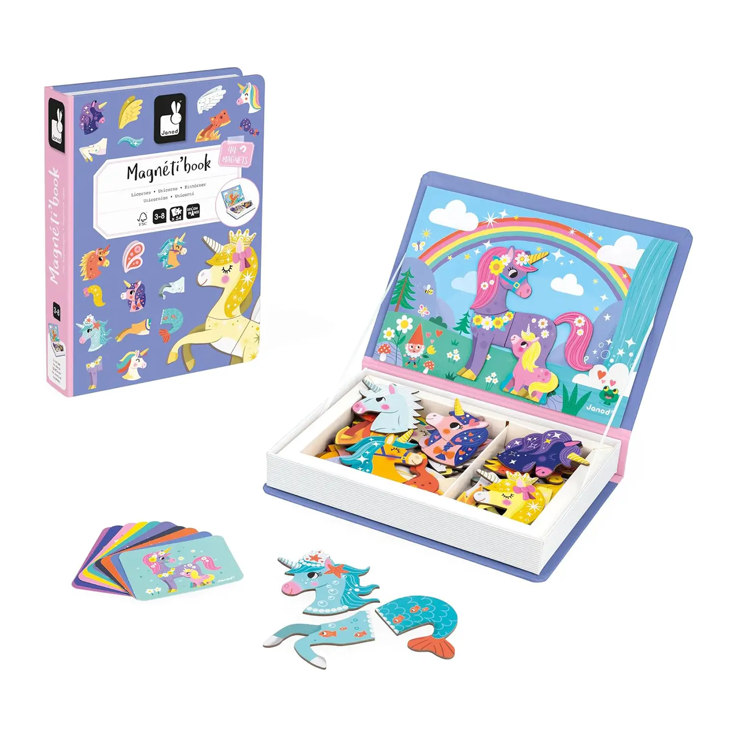 Janod - Magneti'Book Unicorni - Gioco Educativo 44 Calamite - costruzioni magnetiche