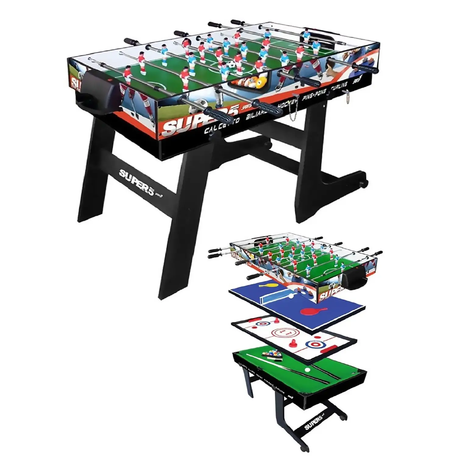 Calcetto 5 In 1 Maxi 4 Vs 4 Salva Spazio in Verticale Con Ruote - tavoli gioco