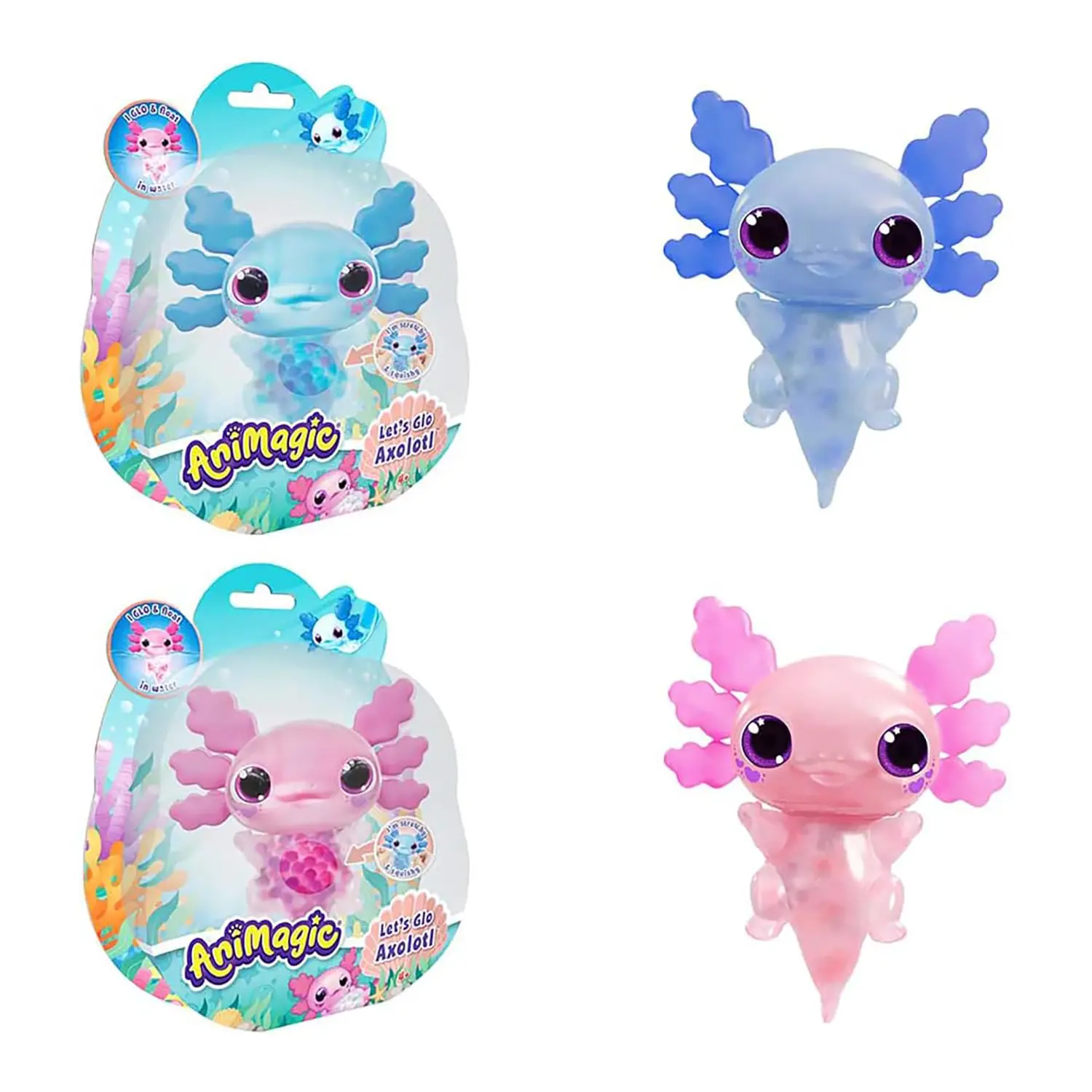 Animagic Let's Glo Axolotl - Pesciolino Galleggiante Assortito - collezionabili bambina