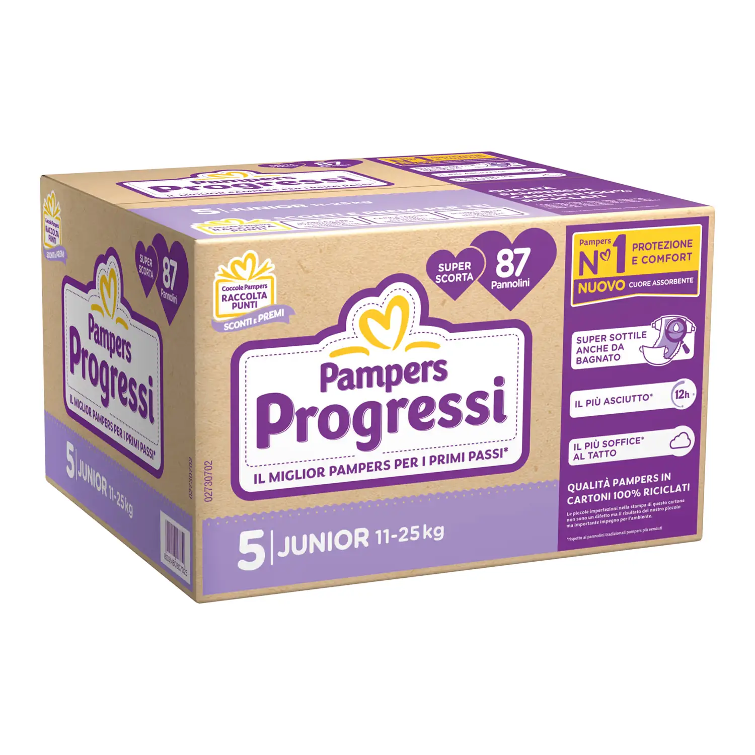 Pannolini Pampers Progressi Pentapack - Taglia 5 - 11-25 Kg - 87 Pezzi - pannolini e salviettine