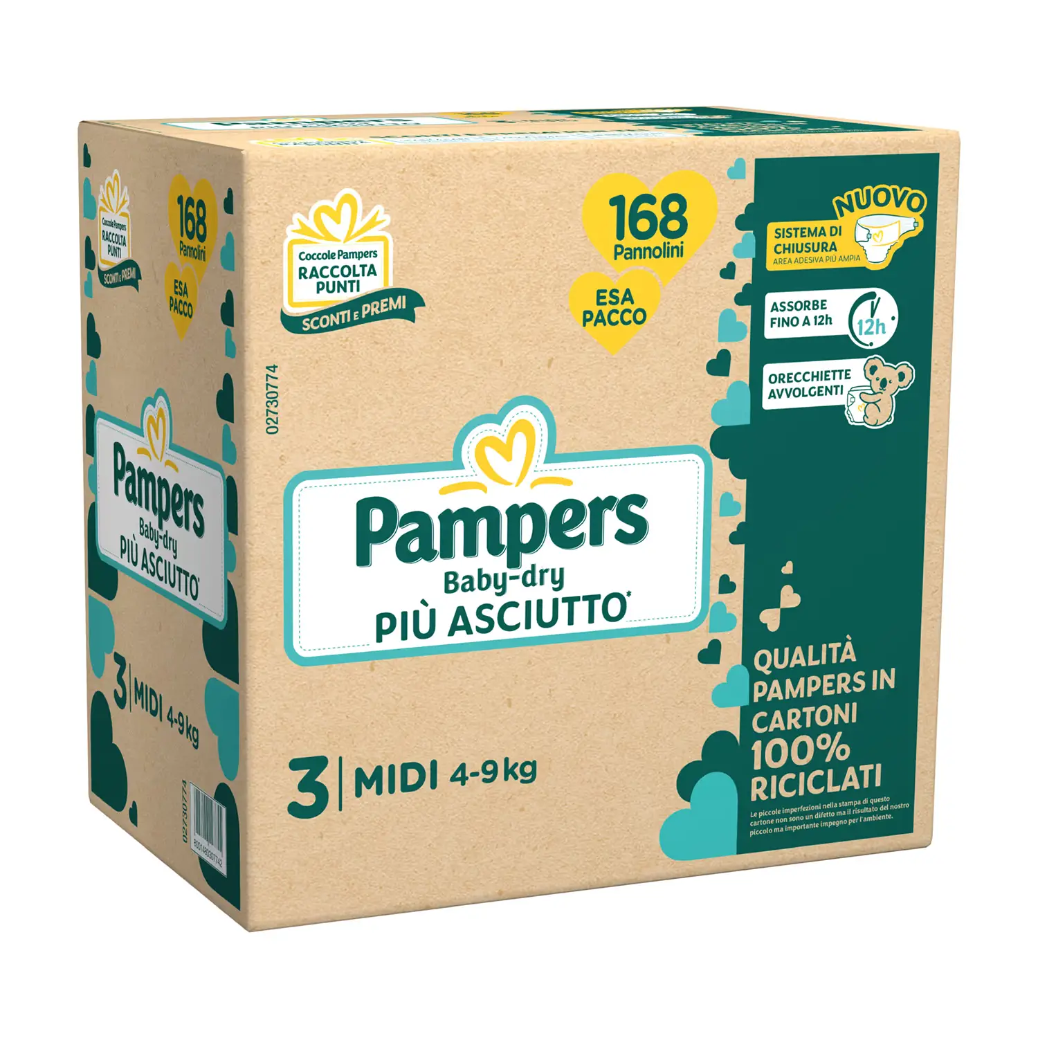 Pannolini Pampers Baby-Dry EsaPack - Taglia 3 - 4-9 Kg - 168 Pezzi - pannolini e salviettine