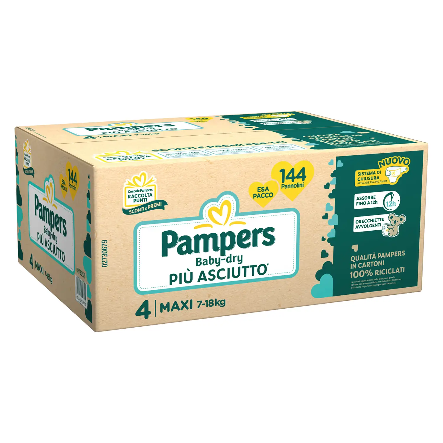 Pannolini Pampers Baby-Dry EsaPack - Taglia 4 - 7-18 Kg - 144 Pezzi - pannolini e salviettine