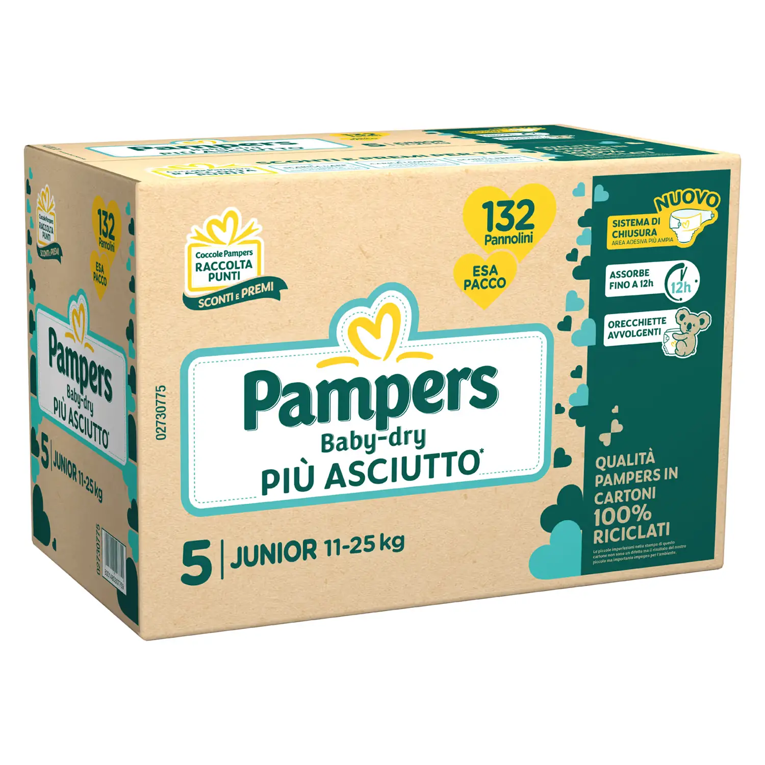 Pannolini Pampers Baby-Dry EsaPack - Taglia 5 - 11-25 Kg - 132 Pezzi - pannolini e salviettine