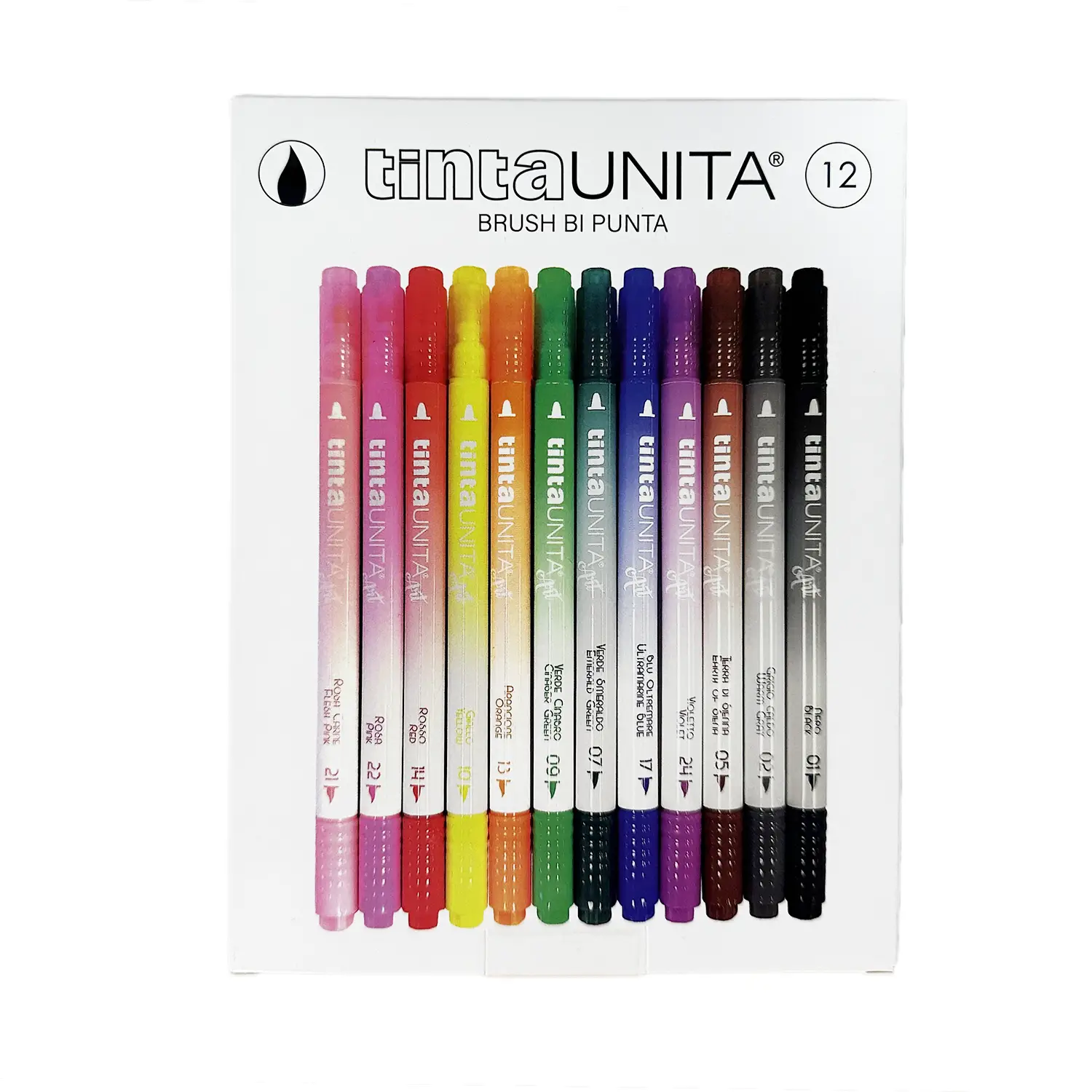 Tinta Unita 12 Pennarelli Brush Bi-Punta - Creatività Senza Limiti - Pennarelli