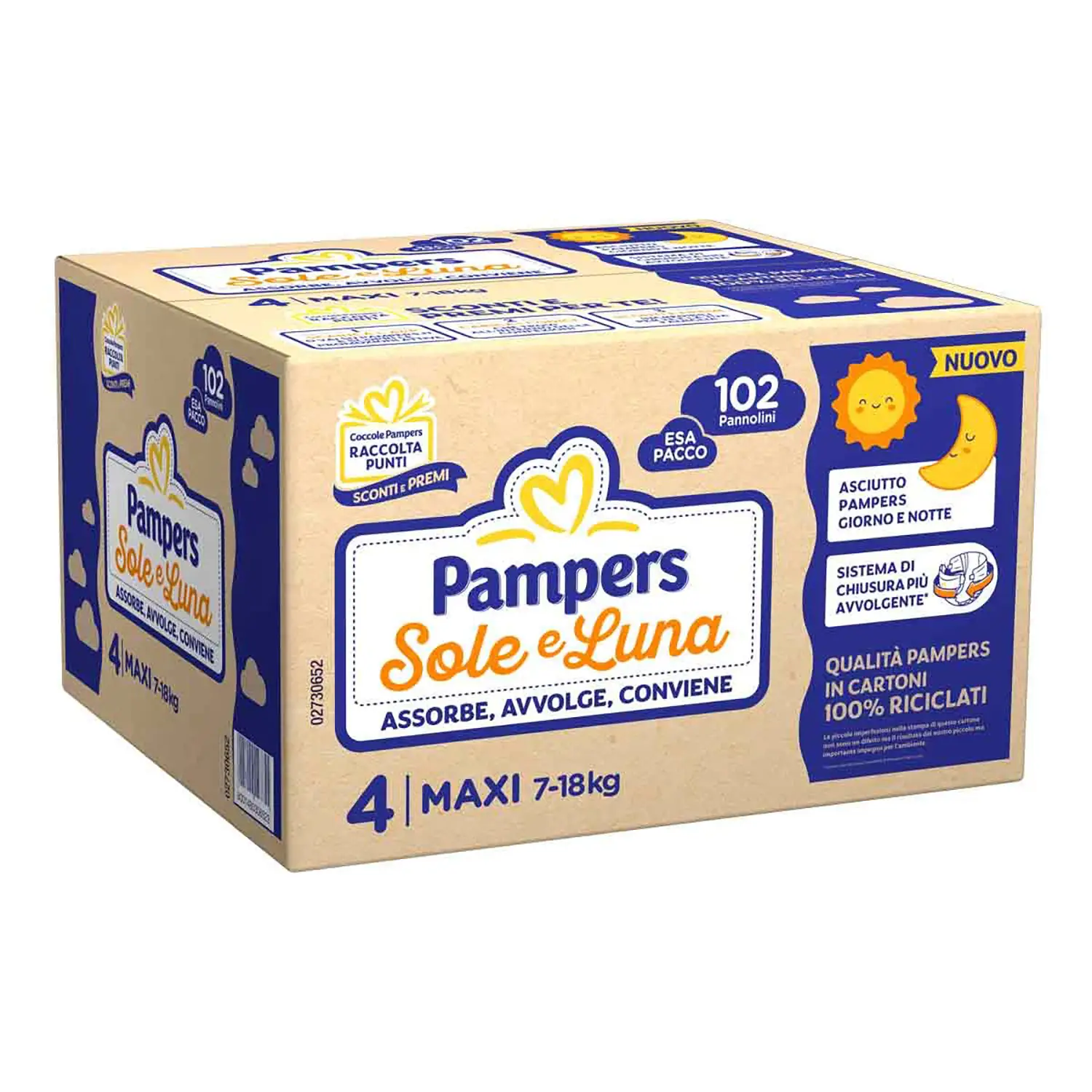 Pannolini Pampers Sole e Luna Esapack - Taglia 4 - 7-18 Kg - 102 Pezzi - pannolini e salviettine
