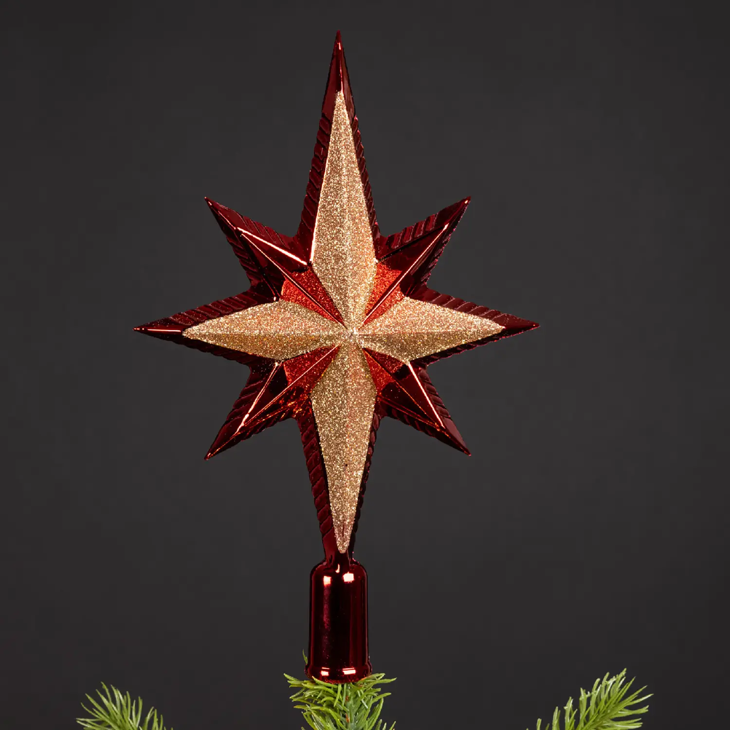 Puntale Albero Natale Glitter Rosso - addobbi albero