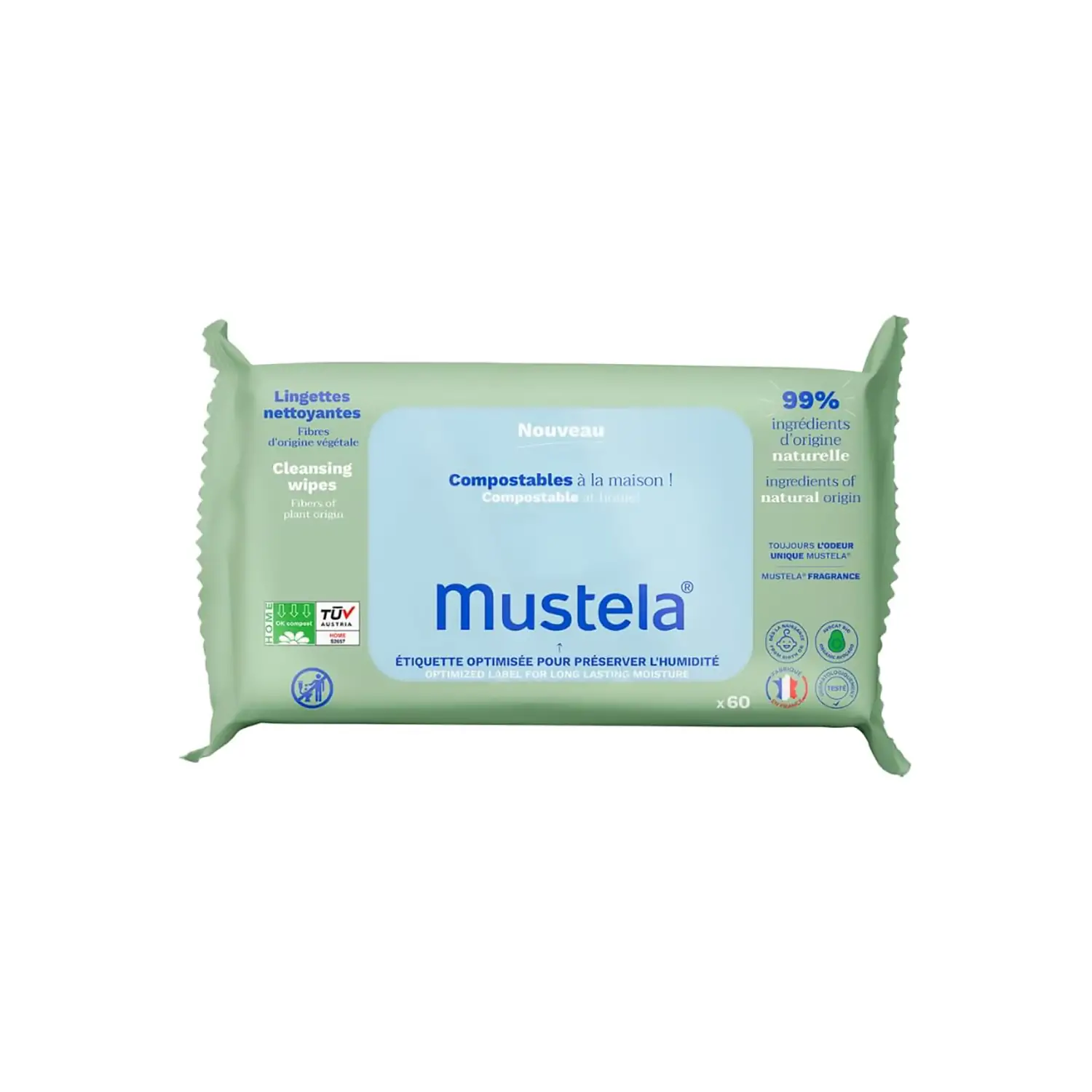 Mustela Salviette Compostabili Profumate - Confezione da 60 Pezzi - igiene