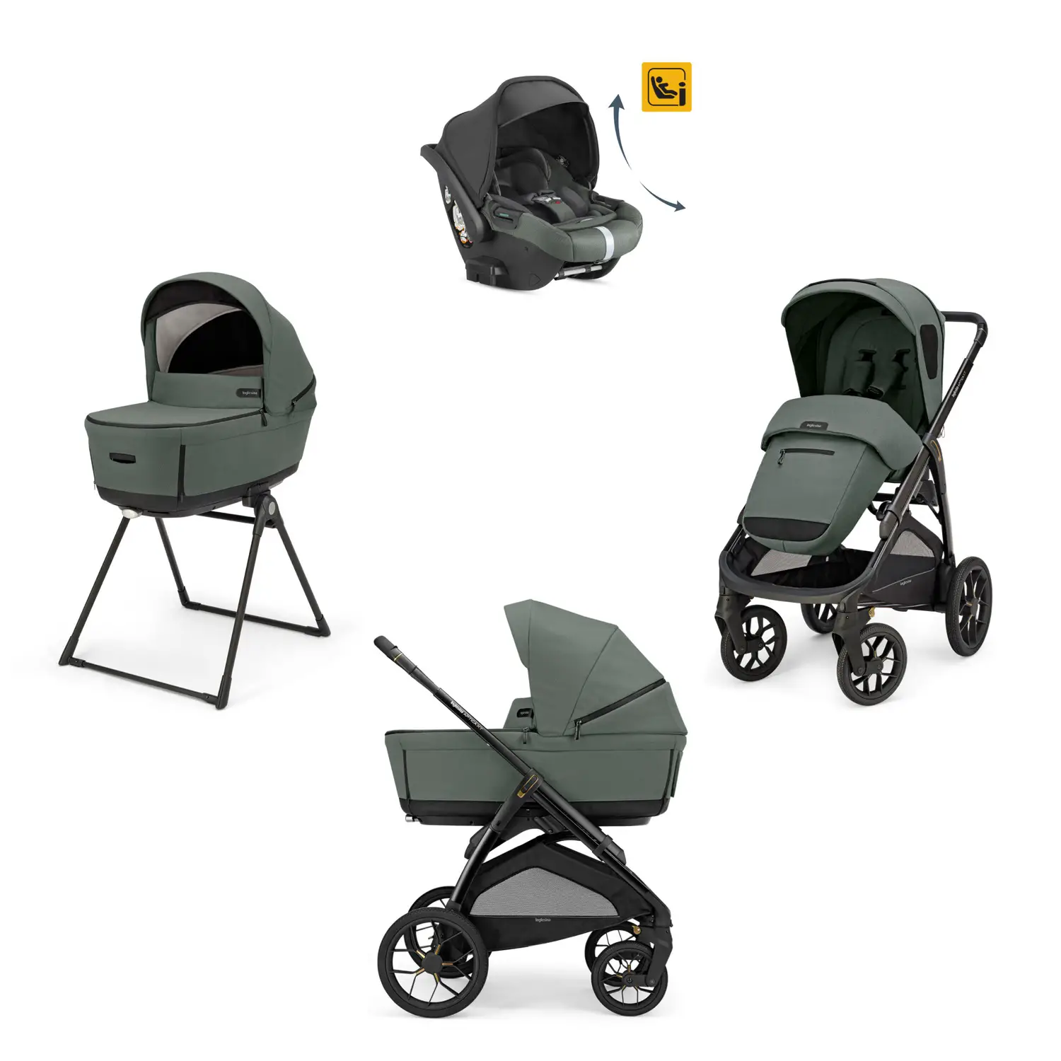 Aptica XT System Quattro Taiga Green Con Seggiolino Darwin-R-Evo Reclinabile e Telaio - trio e modulari