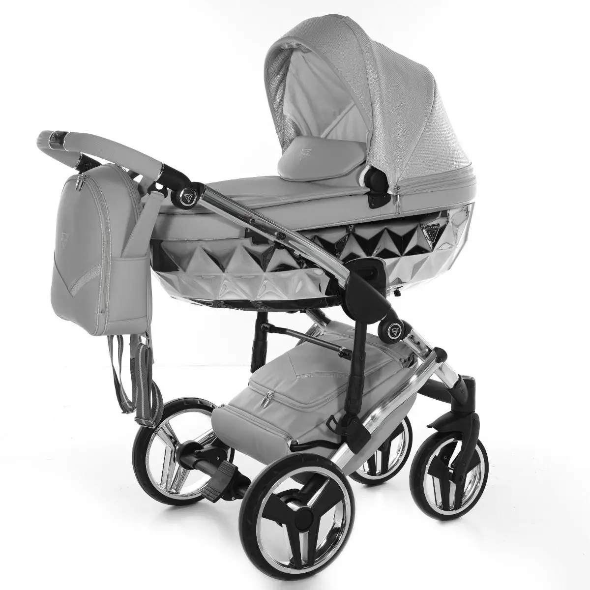 JUNAMA DIAMOND DOLCE MIRROR V3 2 IN 1 ECOPELLE GREY NAV. SILVER GLOSSY TELAIO.51 CM - trio e modulari