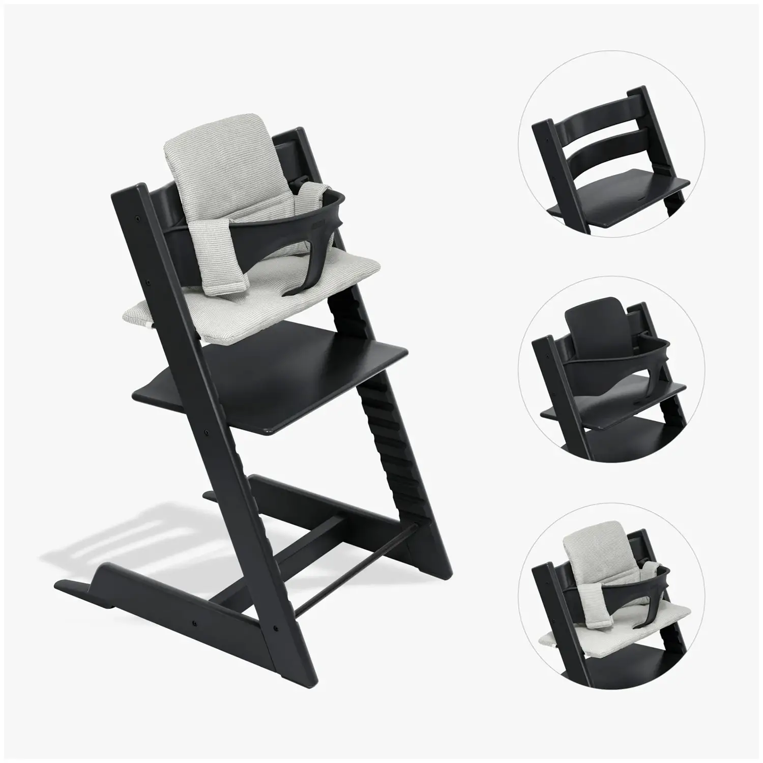 Tripp Trapp Black Bundle con Baby Set Black e cuscino Nordic Grey Stokke - seggioloni