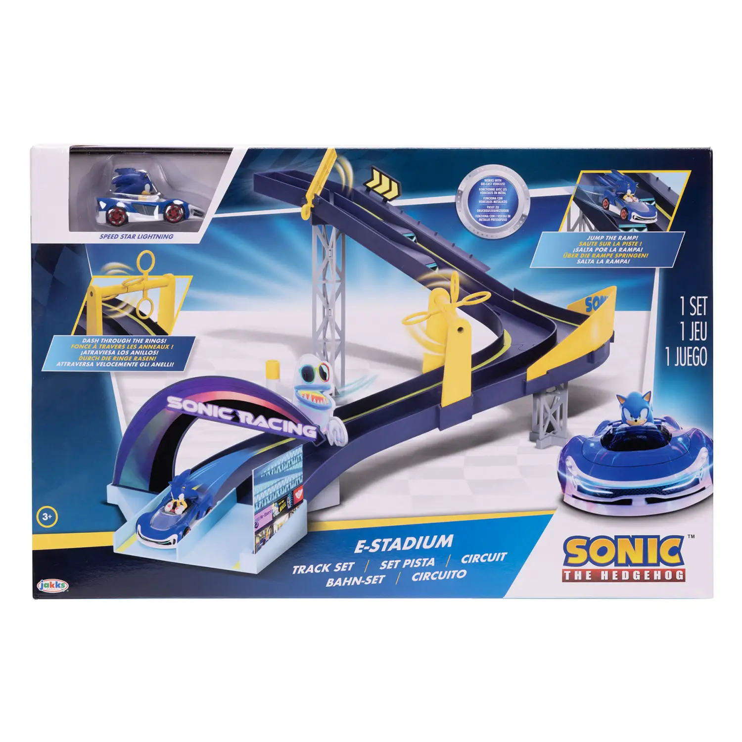 Pista Sonic E-Stadium con Veicolo Die-Cast 1:64 – Jakks Pacific - Veicoli, garage e piste