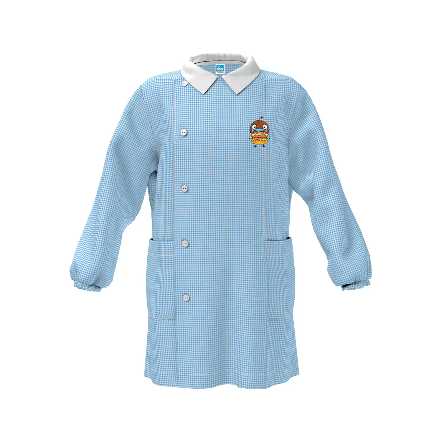 Grembiule Bambino Asilo Hamburger Quadrettato Azzurro 4 Anni - grembiuli scolastici