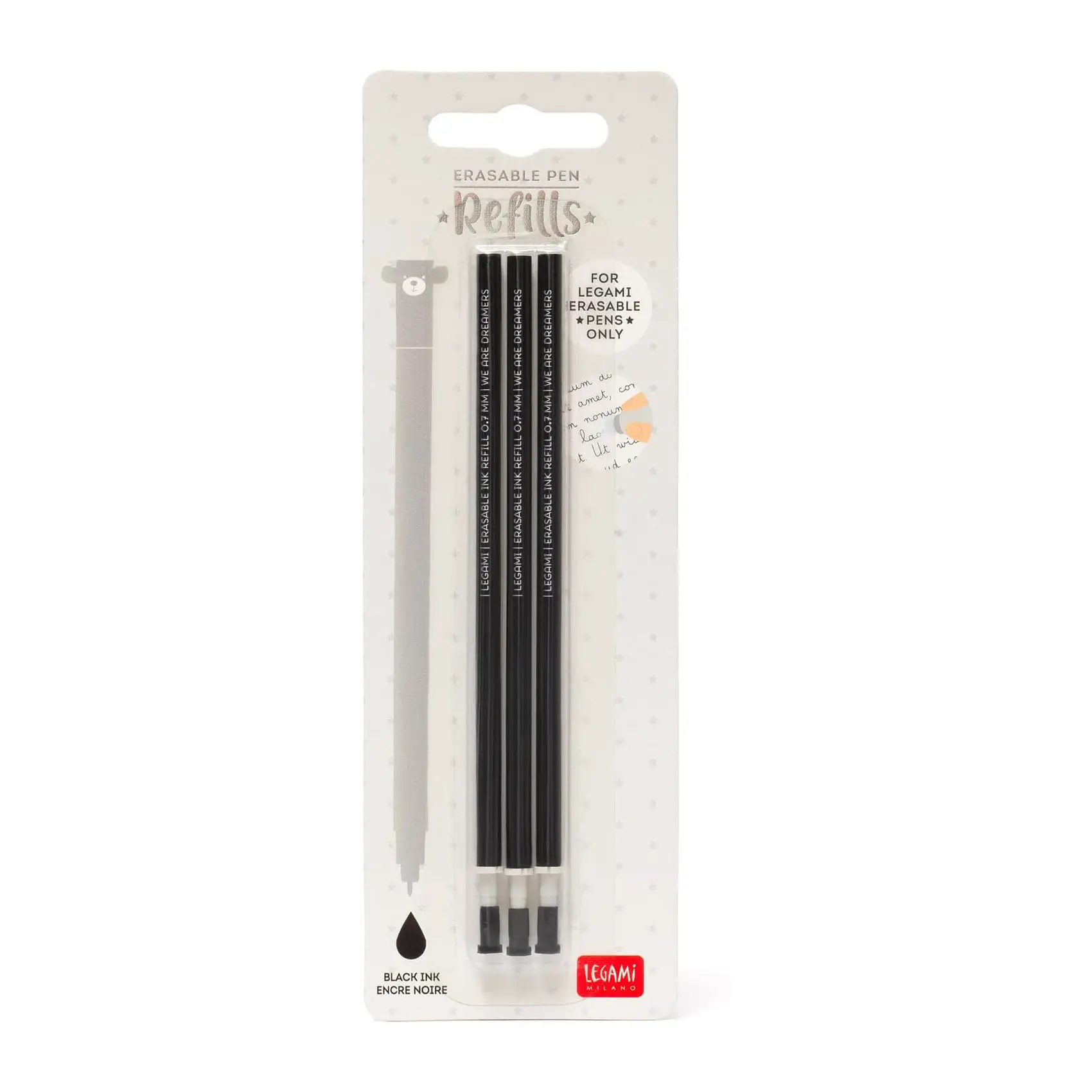 Legami - Refill per Penna Gel Cancellabile Nera, Set 3 Pezzi - legami