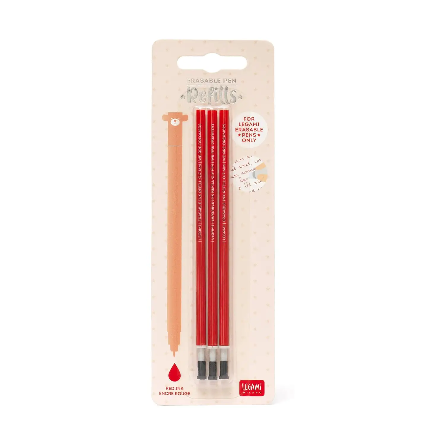 Refill per Penna Gel Cancellabile Rossa, Set 3 Pezzi - legami