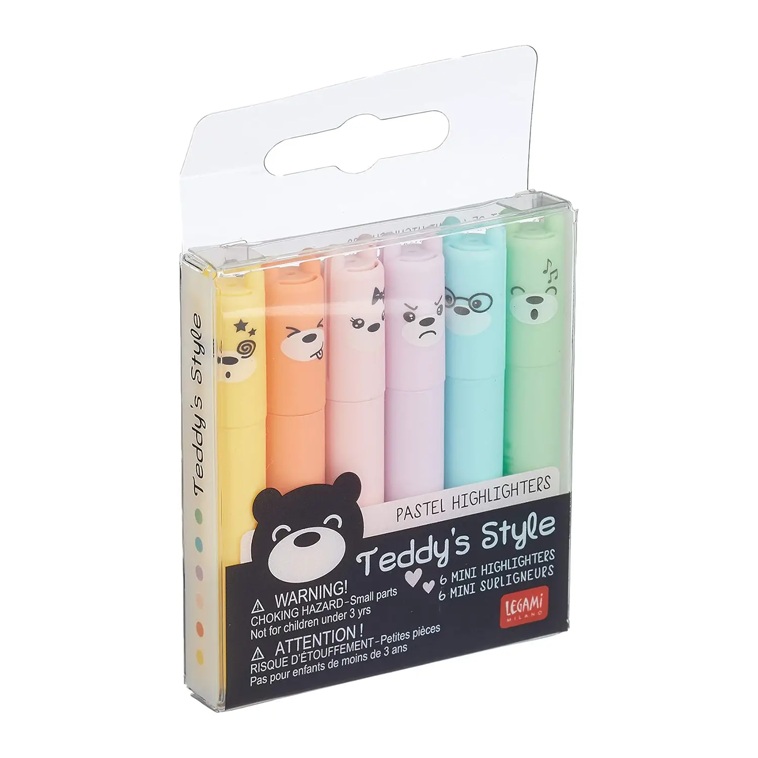 Set Of 6 Mini Highlighters - Teddy's Style - Teddy Bear - legami