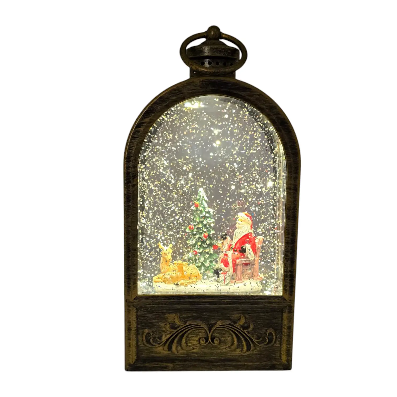 Lanterna Glitter LED H24cm Marrone con Musica Natalizia - scene e villaggi