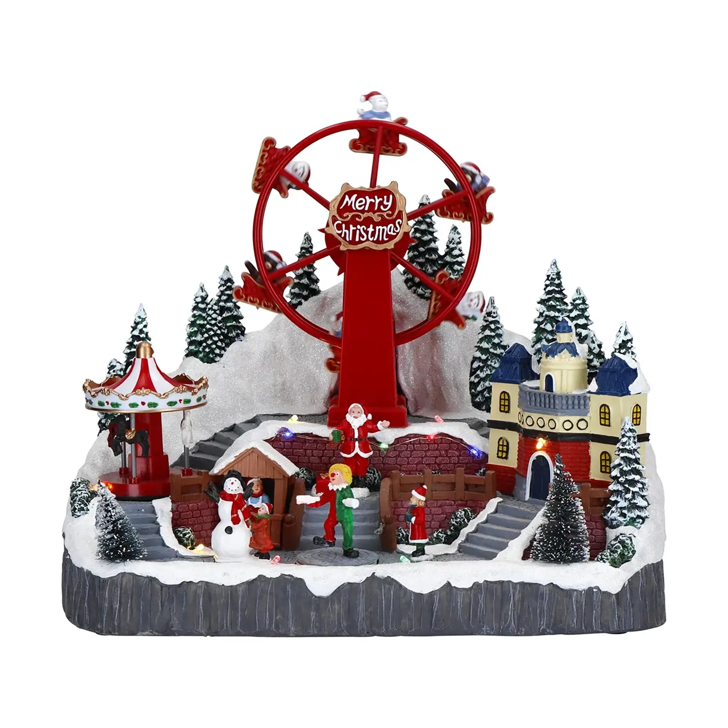 Carillon Natale Parco Giochi con Giostre Animate LED 36cm - scene e villaggi