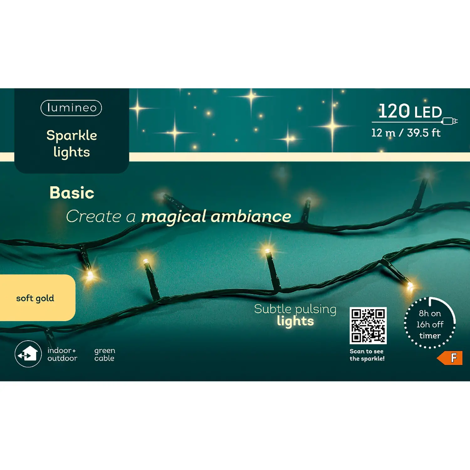 Luci di Natale Lumineo Sparkle Lights - 120 Led Soft Gold - Filo Verde da 12 metri - luci