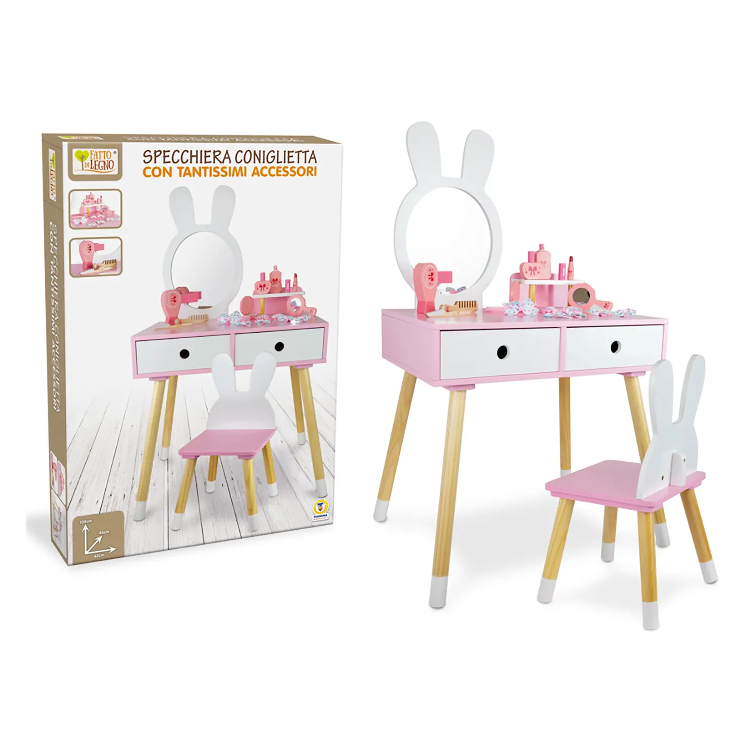 Fatto di Legno - Specchiera con Accessori - Lavagnette e carrelli