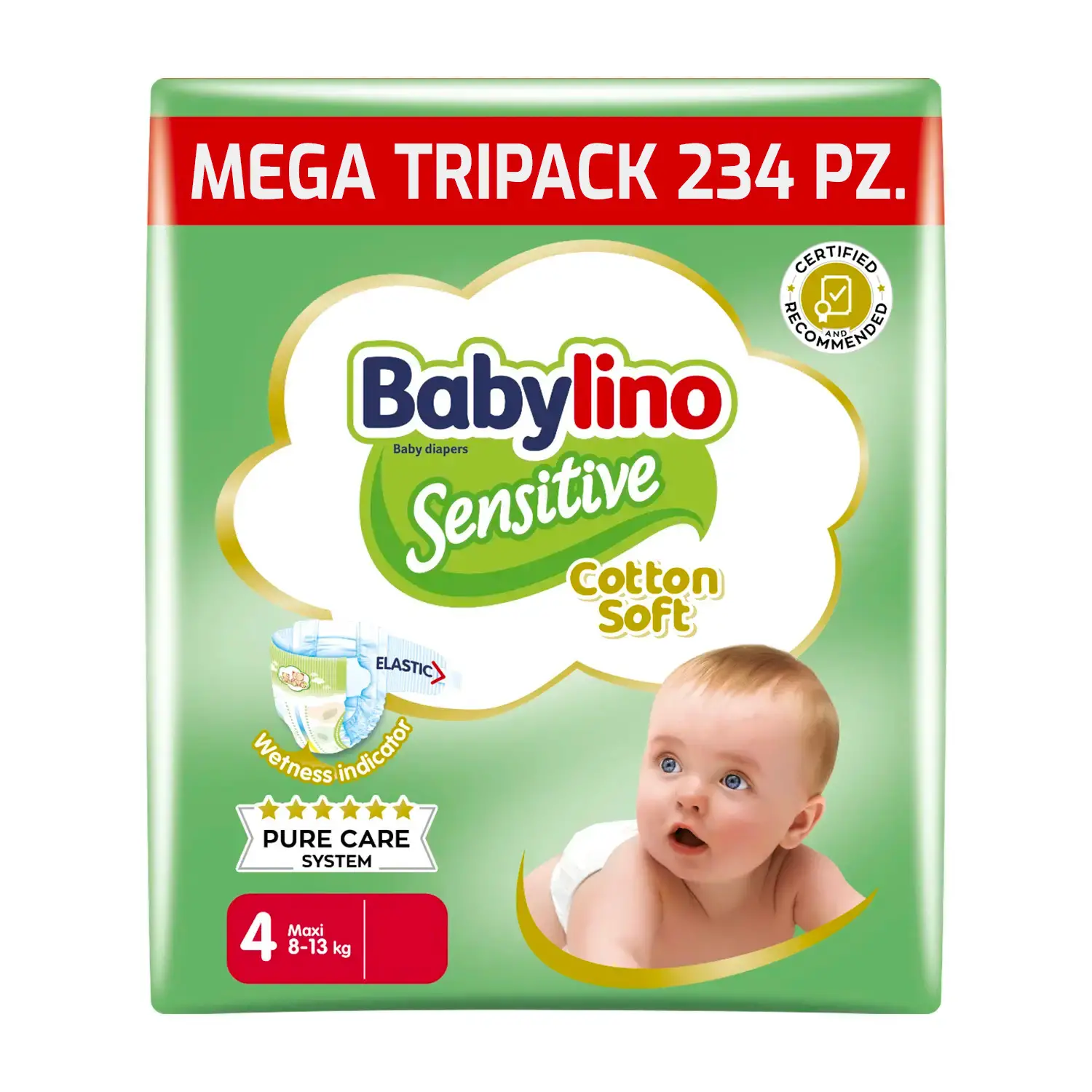 Babylino Sensitive Pannolini Taglia 4, Maxi (8-13kg), 78 Unità - pannolini e salviettine