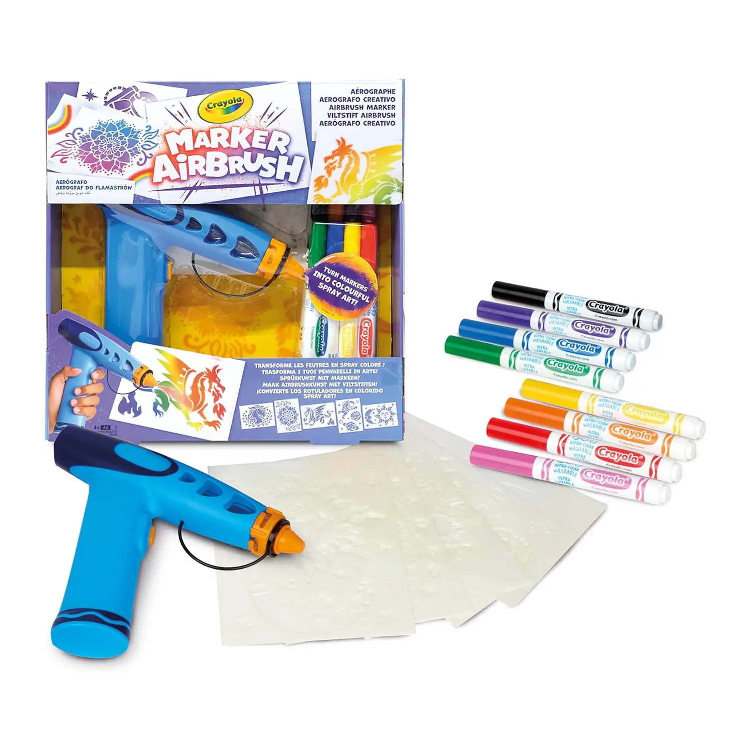 Crayola Marker Airbrush – Aerografo Creativo con Pennarelli e Stencil - creatività