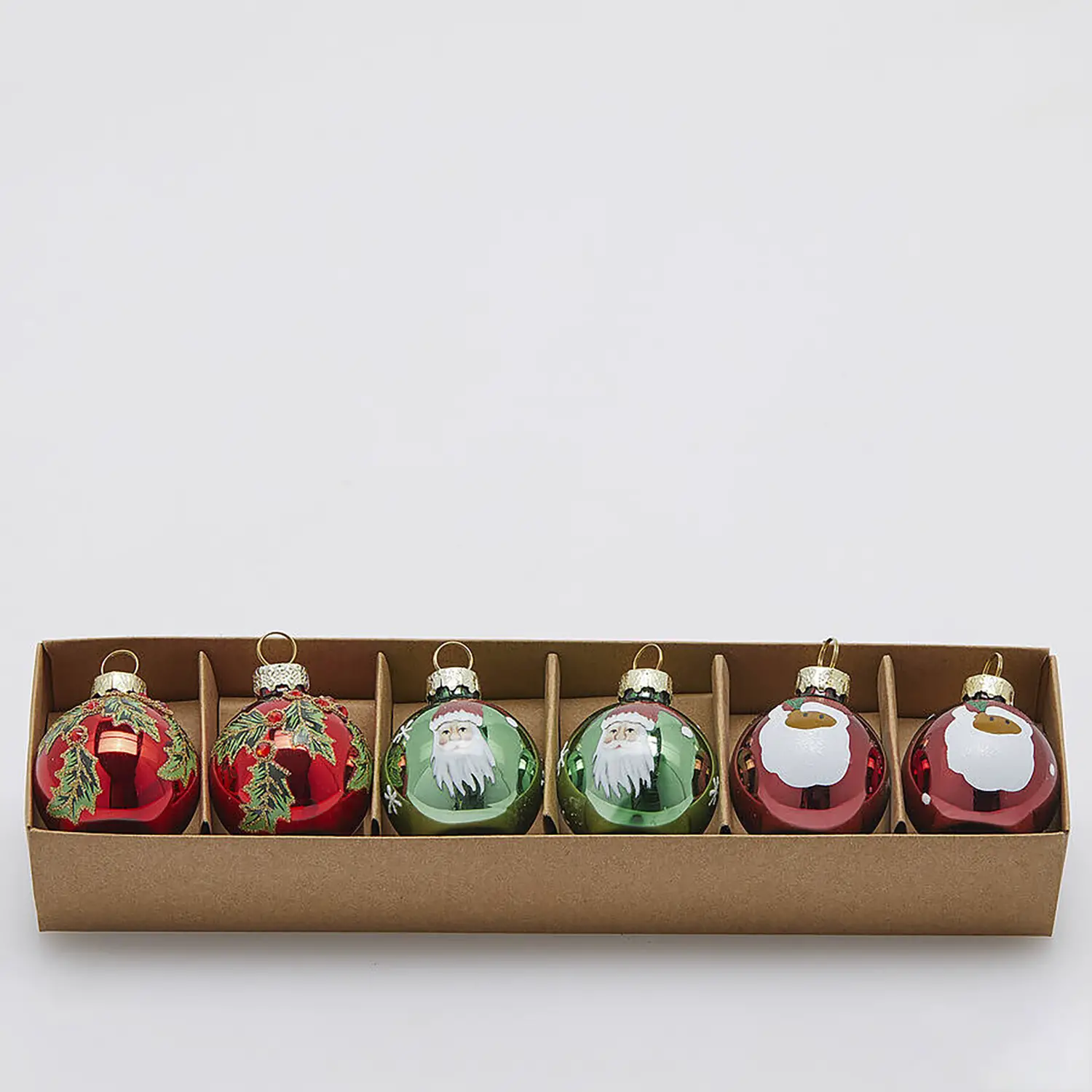 Set 6 Palle Natale Babbo in Vetro Ø4cm EDG Green Red - addobbi albero