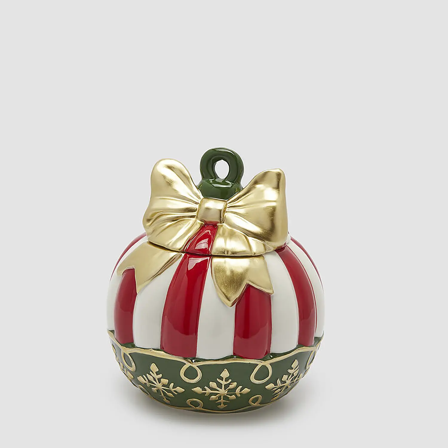 Contenitore Palla di Natale Ceramica Rosso Bianco H21 D18,5 - addobbi casa