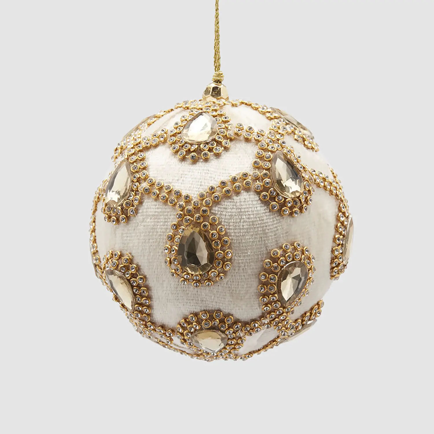 Sfera Natale Velluto con Gemme Avorio Ø10 cm EDG Enzo De Gasperi - addobbi albero