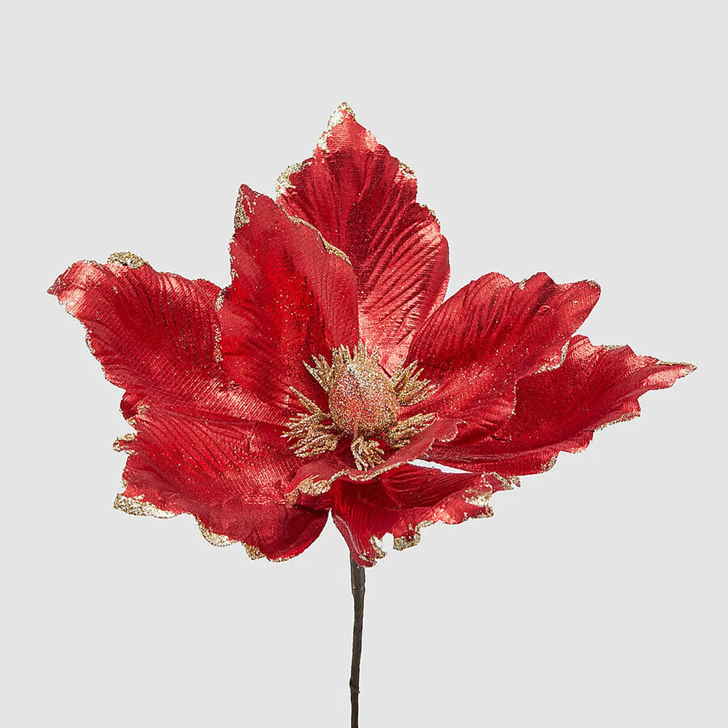 Fiore Magnolia Natalizio Pick con Glitter 24cm Rosso Oro - fiori e ghirlande