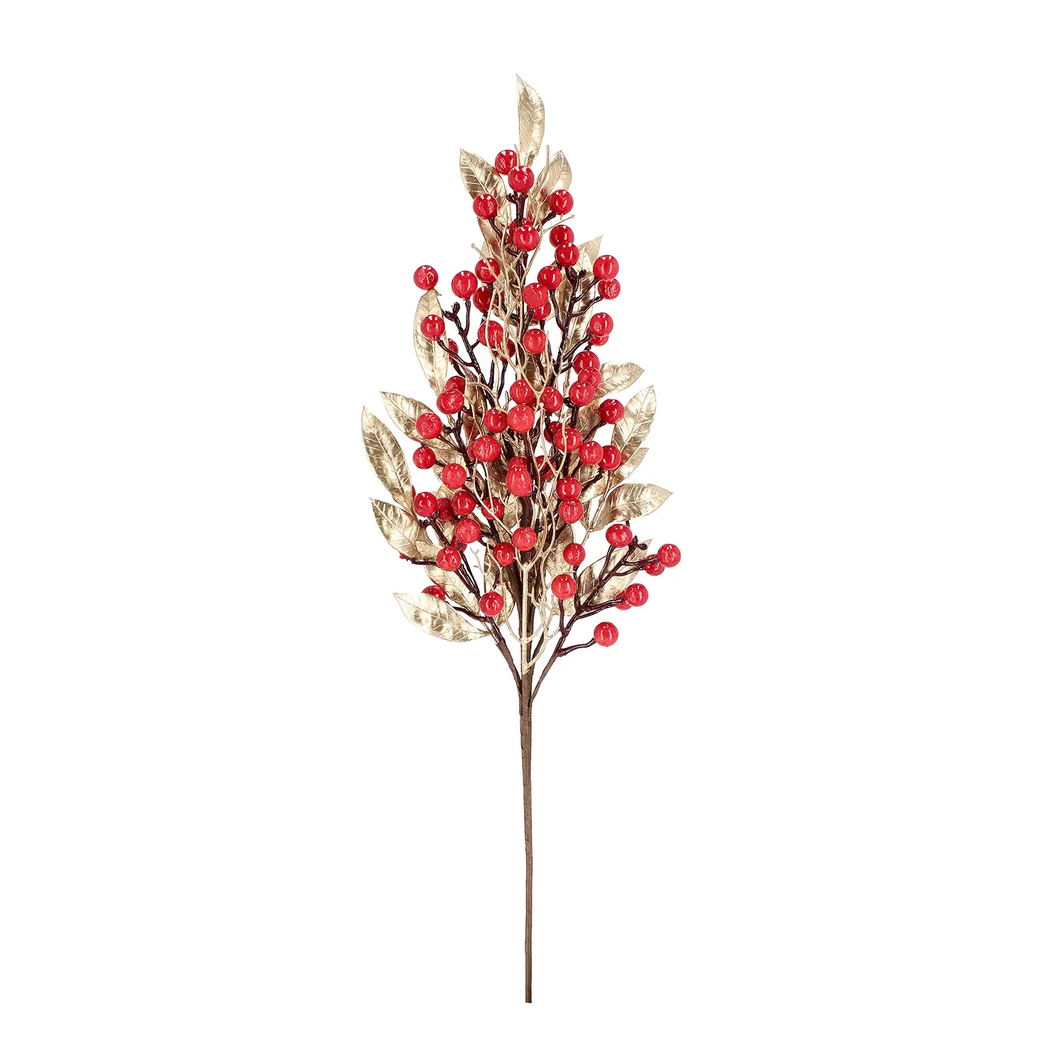 Ramo Jewell Oro Con Bacche Rosse Decorazione Natalizia 70cm - fiori e ghirlande