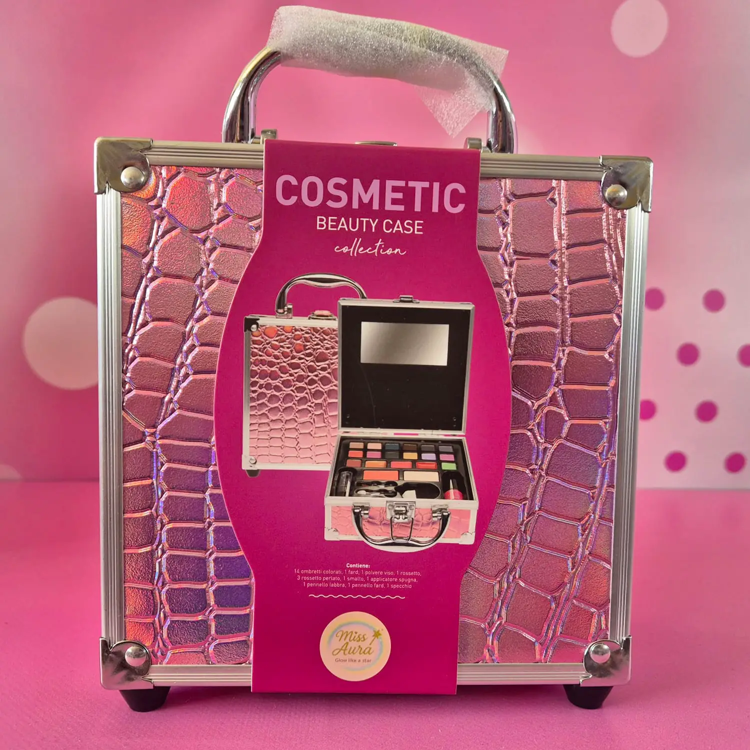 Mini Beauty Case In Alluminio Con Copertura In Coccodrillo Rosa - bellezza e accessori