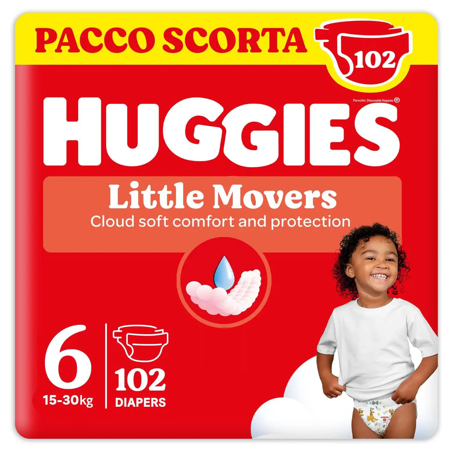Huggies Little Movers Giga Pack 102 Pz Taglia 6 (16-30 Kg) | Pannolini Ultra Assorbenti - pannolini e salviettine