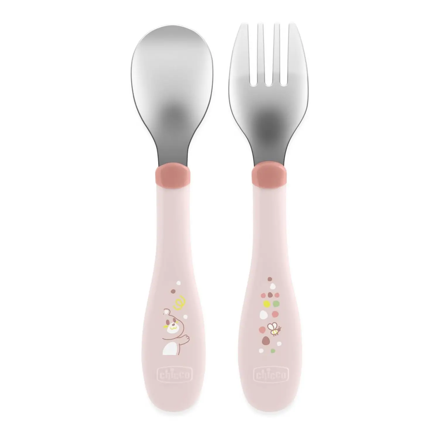 Primo Set di Posate Inox per Bambini + 18 Mesi, Rosa - pappa