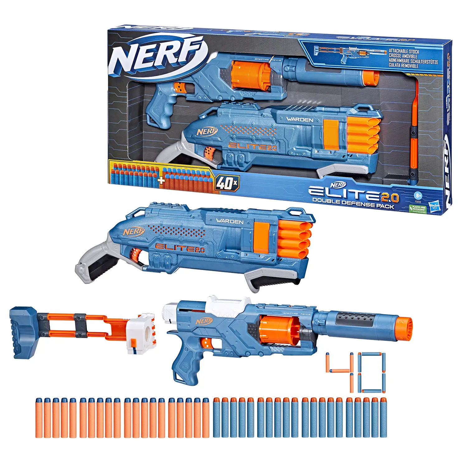 Nerf Elite 2.0 Double Defense Pack 2 Blaster + 40 Dardi - armi soldatini