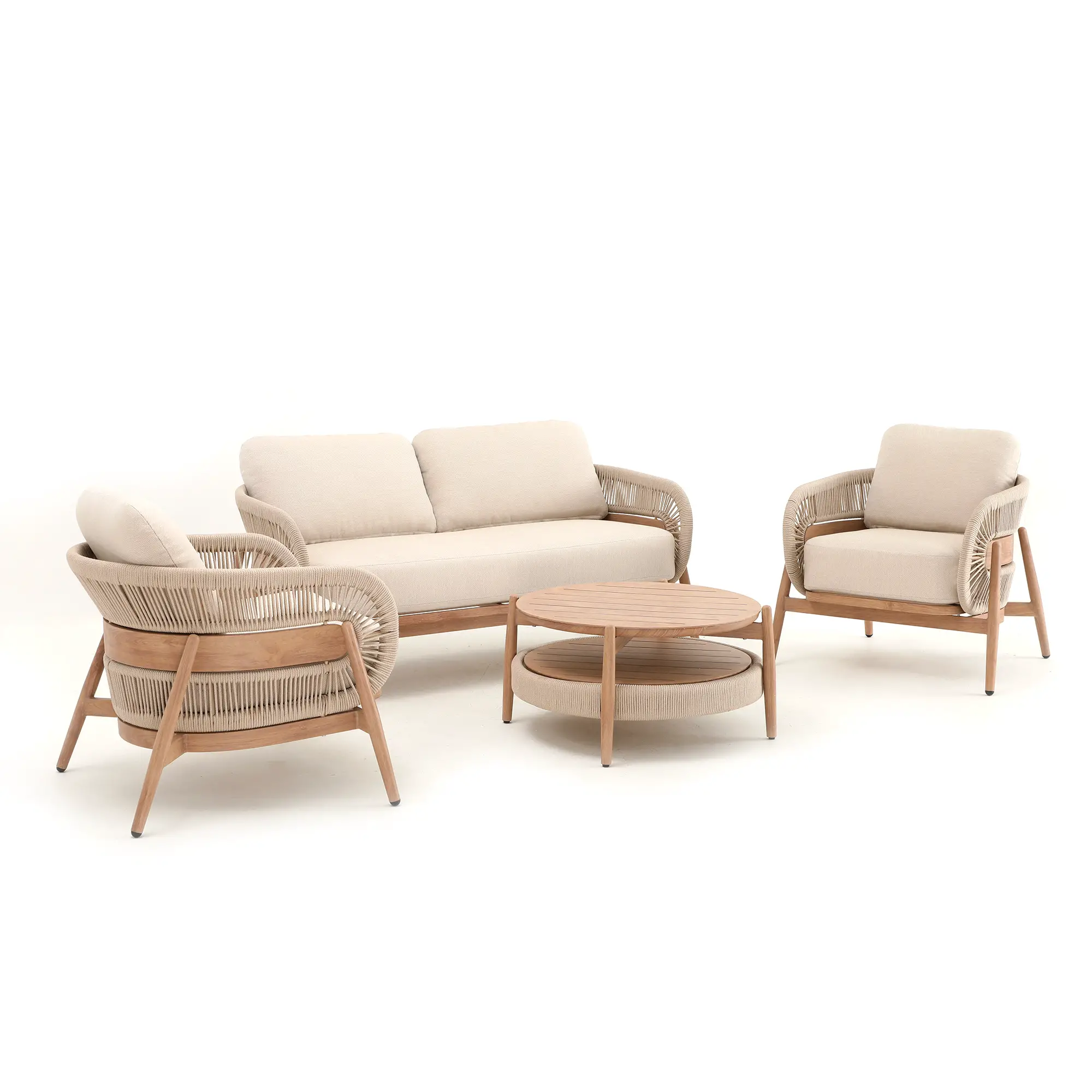 Salotto da Giardino Samira in Alluminio, Effetto Legno e Corda con Cuscini - set e salotti