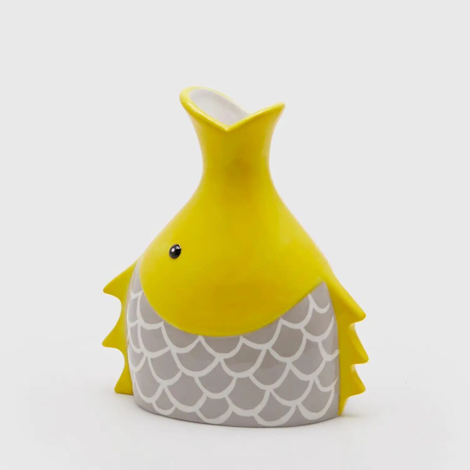 Vaso Decorativo Pesce Testa In Ceramica Giallo - oggetti decorativi