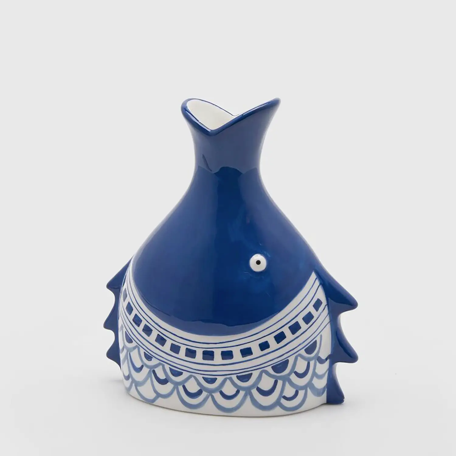Vaso Decorativo Pesce Testa In Ceramica Bianco E Blu - oggetti decorativi