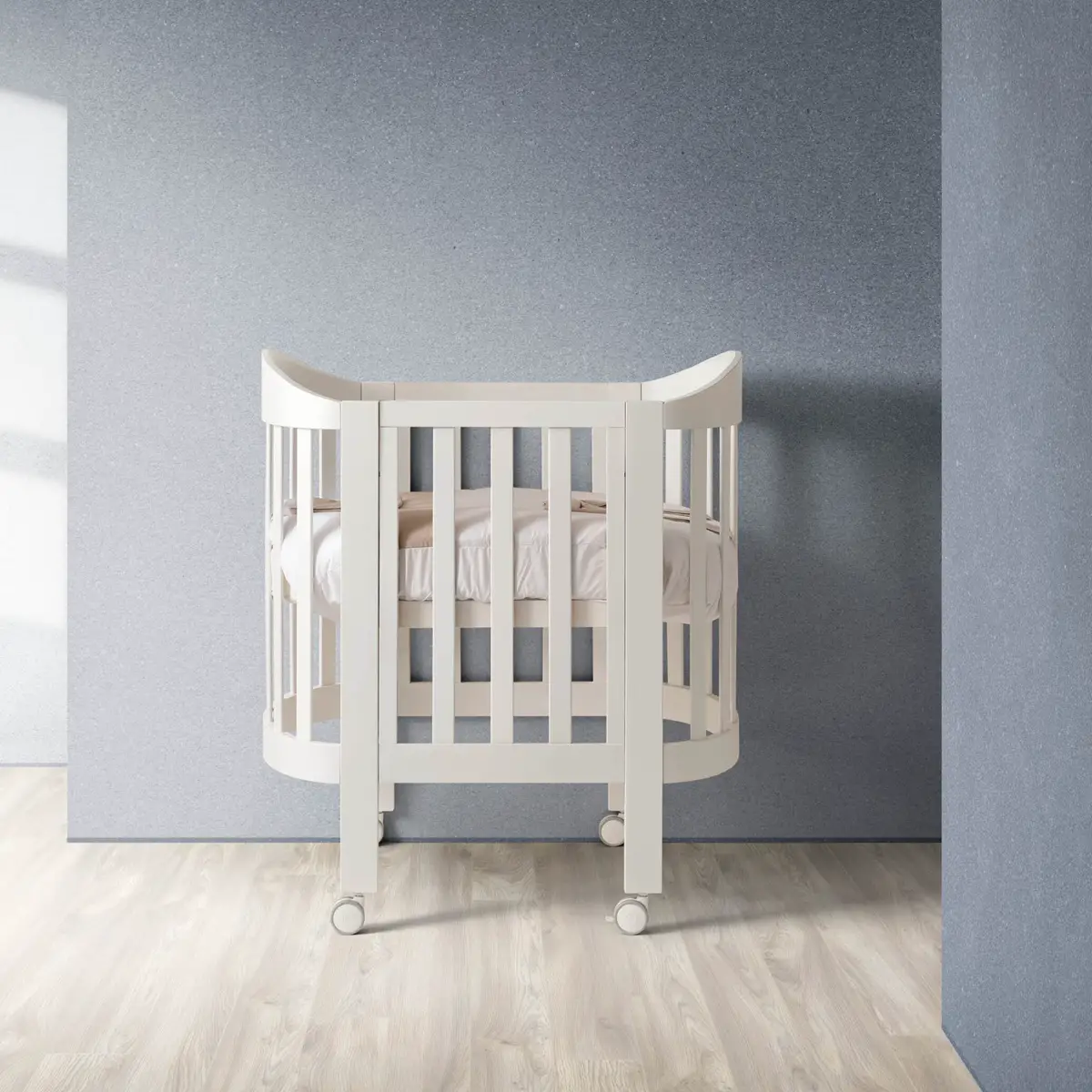 Lettino Trasformabile Candy 3in1 Bianco, letto, Culla e Fianco Letto con tessile Bianco Tortora - collezioni