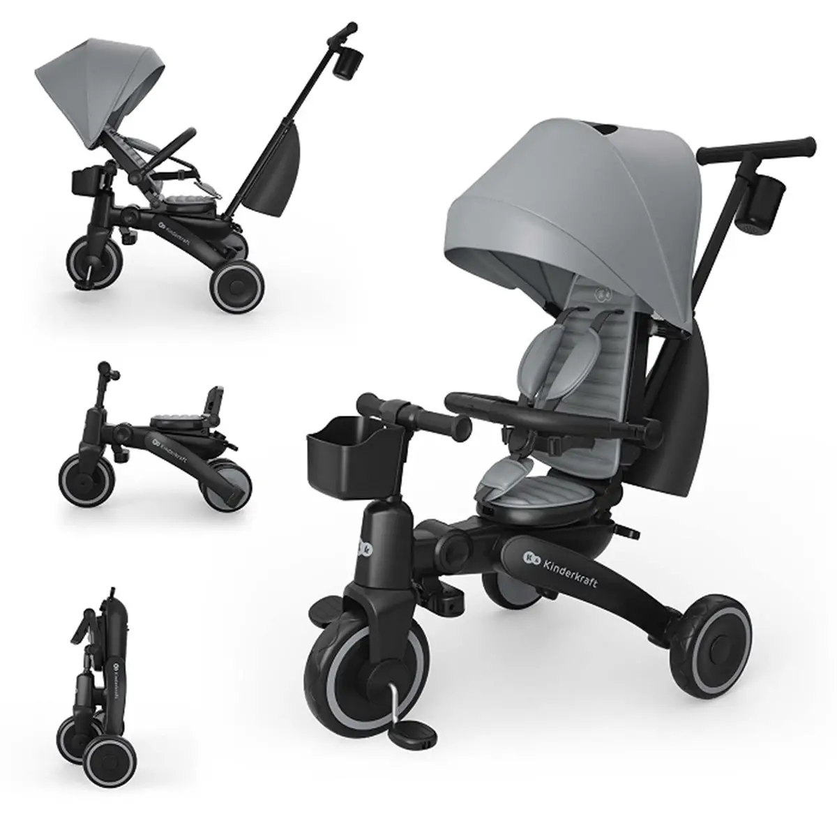 Kinderkraft Triciclo Pieghevole JAZZ 3 Grey – da 9 Mesi a 5 Anni - Tricicli e primi passi