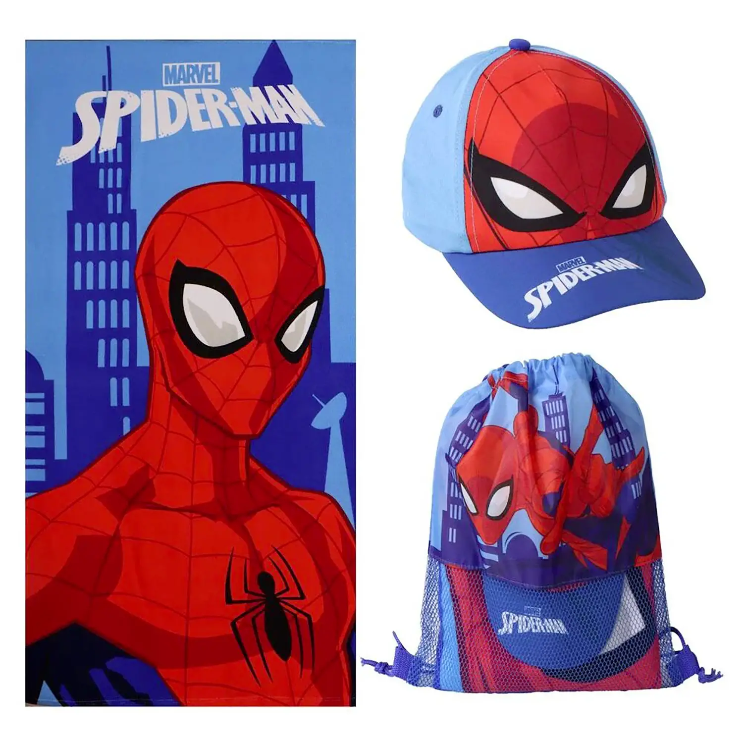 Spiderman Set Estivo 3 Pezzi: Telo, Cappellino E Sacca - accessori stagionali