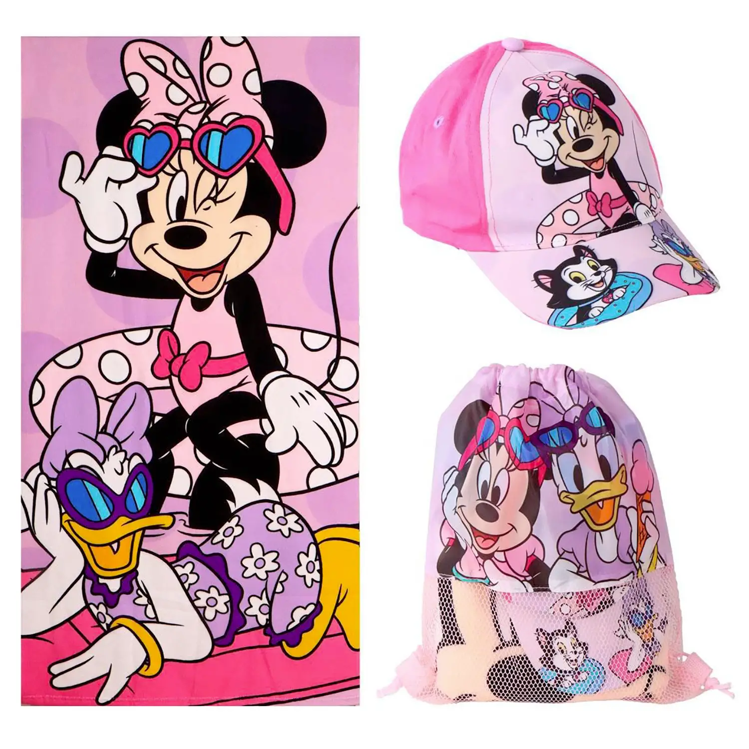 Minnie Set Estivo 3 Pezzi: Telo, Cappellino E Sacca -