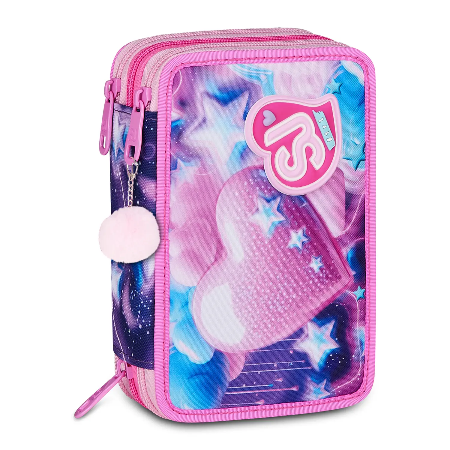 Astuccio Sj Gang Fluffy Pink Girl 3 Zip 45 Pezzi - astucci colori